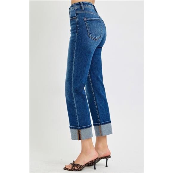 RISEN Full Size High Rise Ankle Straight Cuffed Jeans Plus Size - Picture 4 of 6